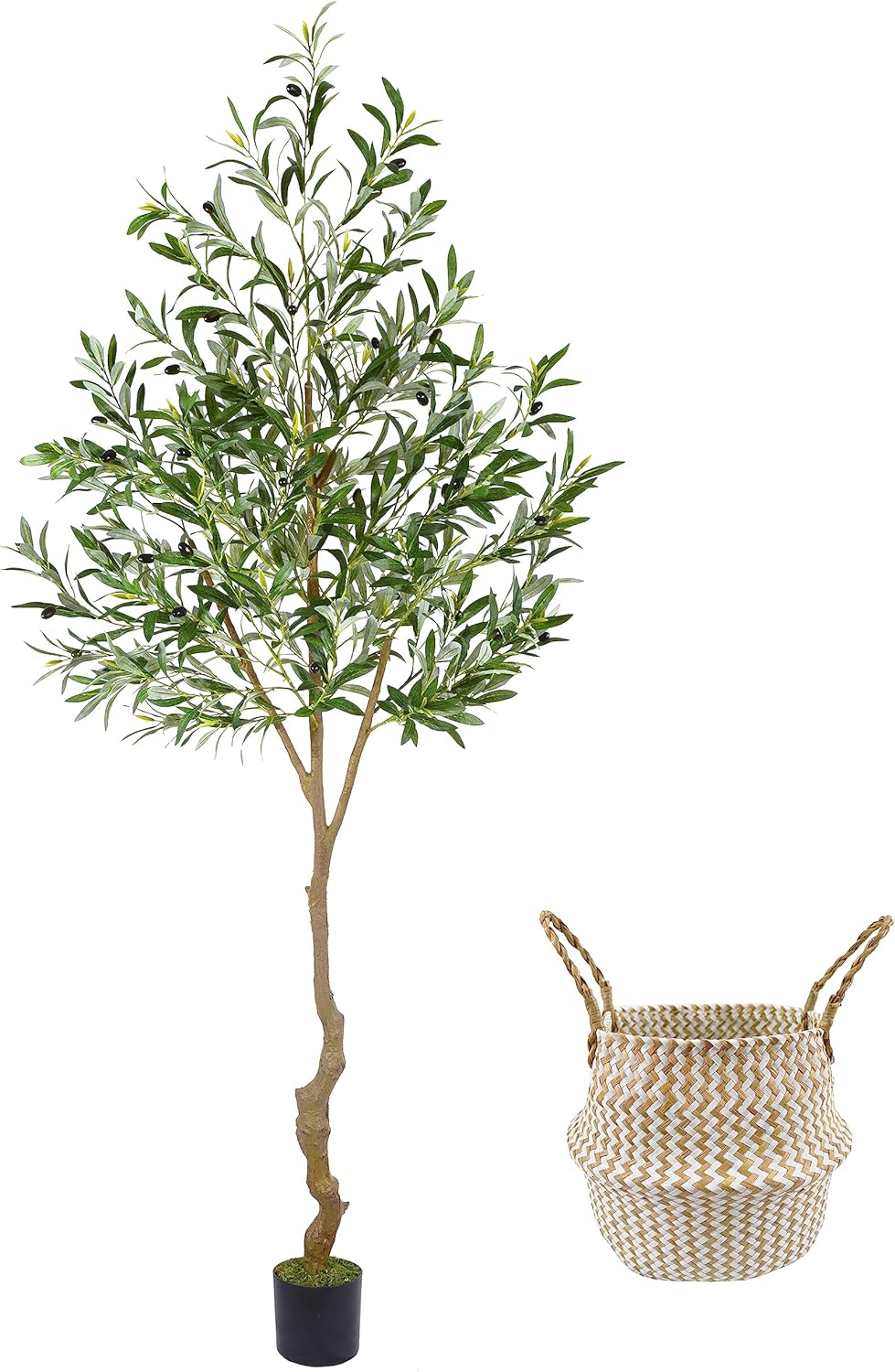 Artificial Olive Tree, 7ft Tall Fake Olive Leaves Plant with Basket, Indoor Outdoor Faux Olive Topiary Silk Tree for Home Livingroom Office Dcor