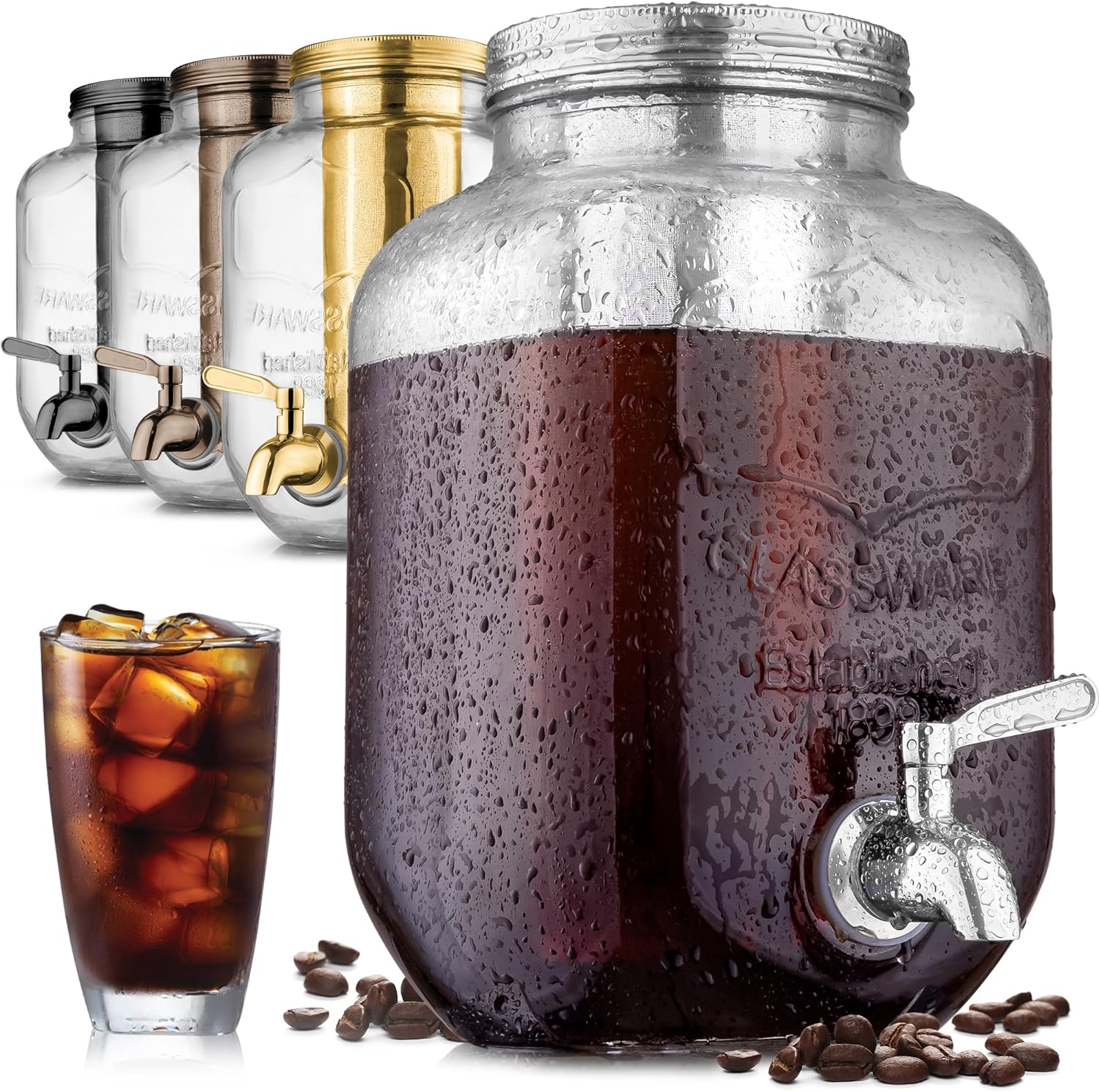 Zulay Kitchen 1 Gallon Cold Brew Coffee Maker with EXTRA-THICK Glass Carafe & Stainless Steel Mesh Filter - Premium Iced Coffee Maker, Cold Brew Pitcher & Tea Infuser (Silver)