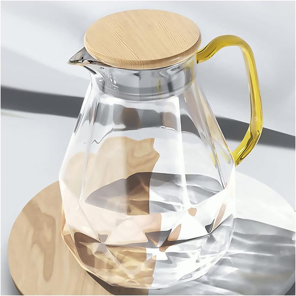 DUJUST Glass Pitcher with Lid & Spout (68 oz), Elegant Diamond Design Water Pitcher with Handle, High Durability Glass Jug for Fridge, Glass Carafe for Iced Tea/Juice/Beverage/Coffee, Room Decoration