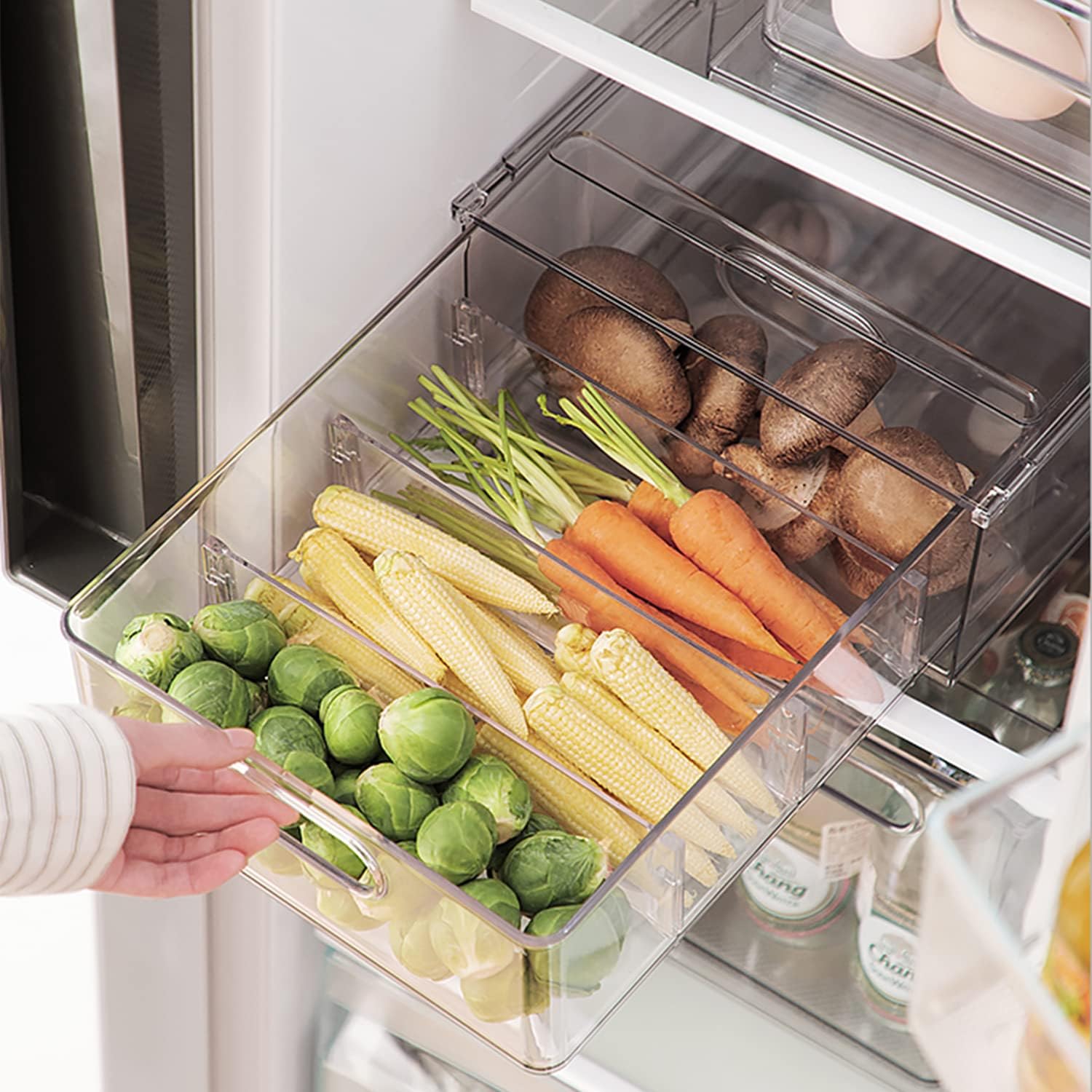 LALASTAR Refrigerator Organizer Bin with Pull-out Drawer, Large Fridge Organizer and Storage Clear, Stackable Pantry Organizer with Handle, BPA Free, 1 Pack, 6.34QT