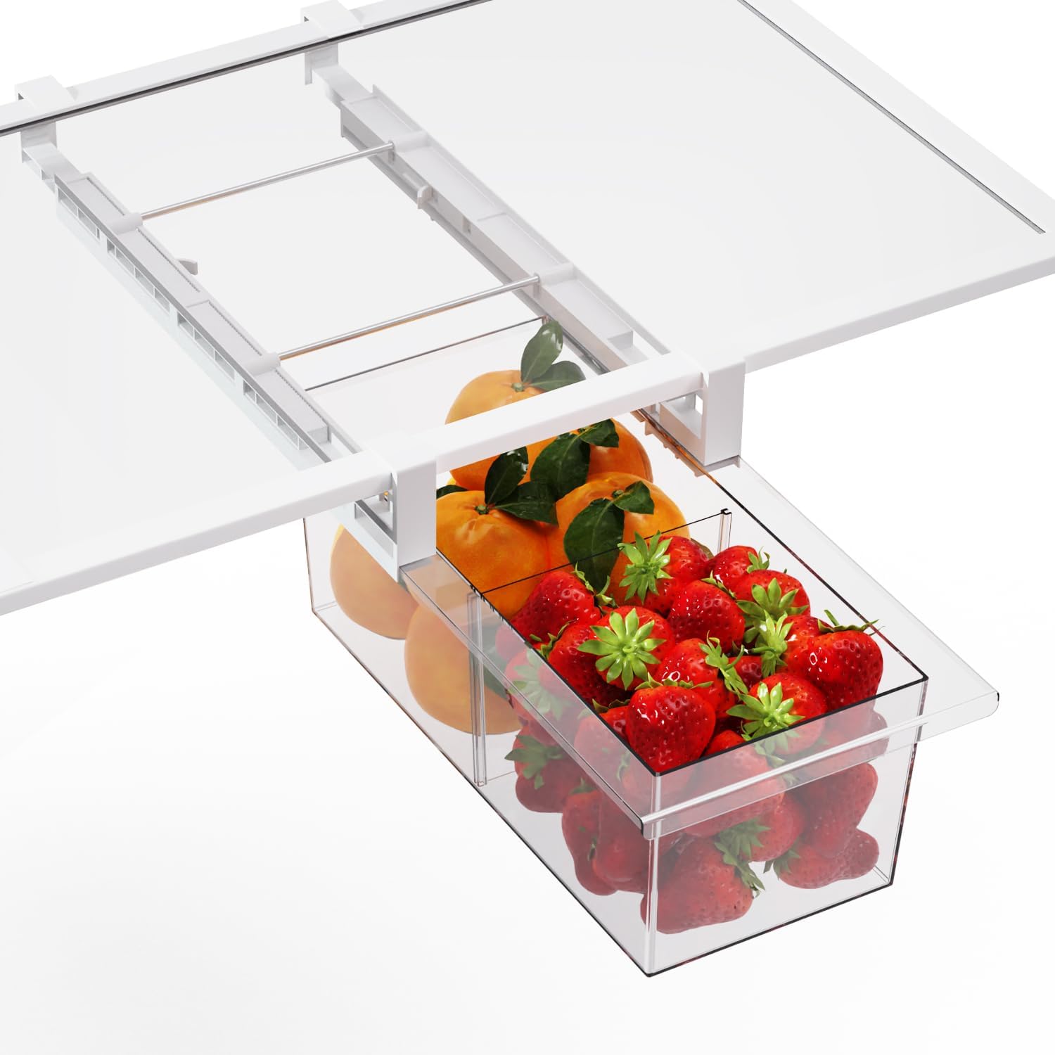 Upgraded Refrigerator Organizer Drawers, LALASTAR Fridge Organizers and Storage Clear, Mini Refrigerator Organizer Bins with Handle, Adjustable Length 13.8-21.4 (with Divider)