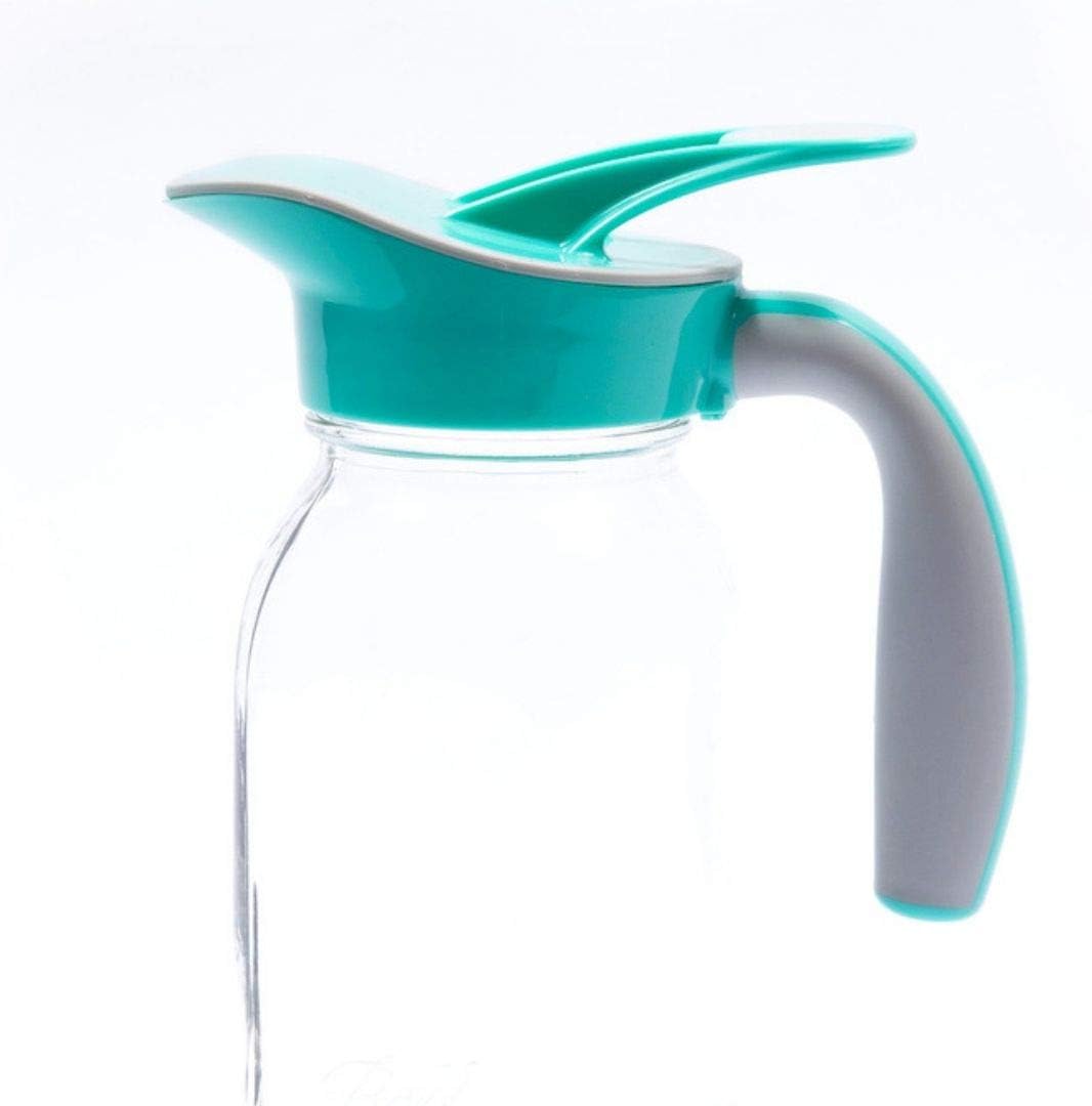 Ergo Spout mason jar traditional styled spout with ergonomic handle for syrup, dressing, gravy, sauce  nonsealing flip top cover (REGULAR MOUTH, Vintage Blue - Teal)