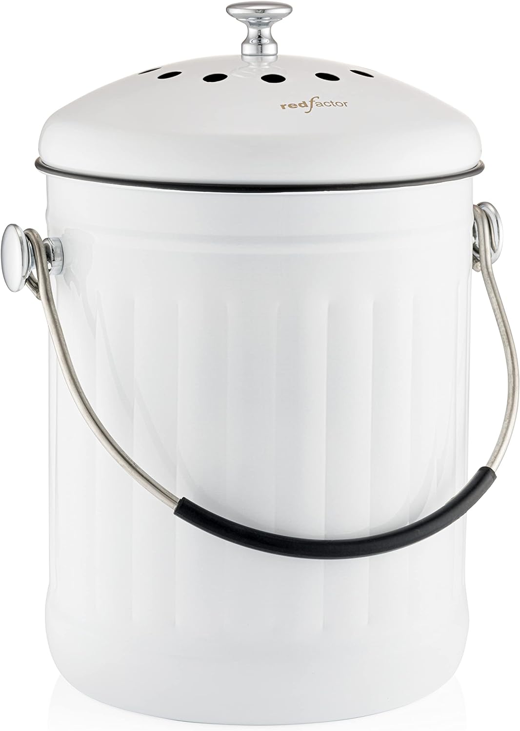 RED FACTOR Premium Compost Bin for Kitchen Countertop - Stainless Steel Food Waste Bucket with Innovative Dual Filter Technology - Includes Spare Filters (White, 1.3 Gallon)