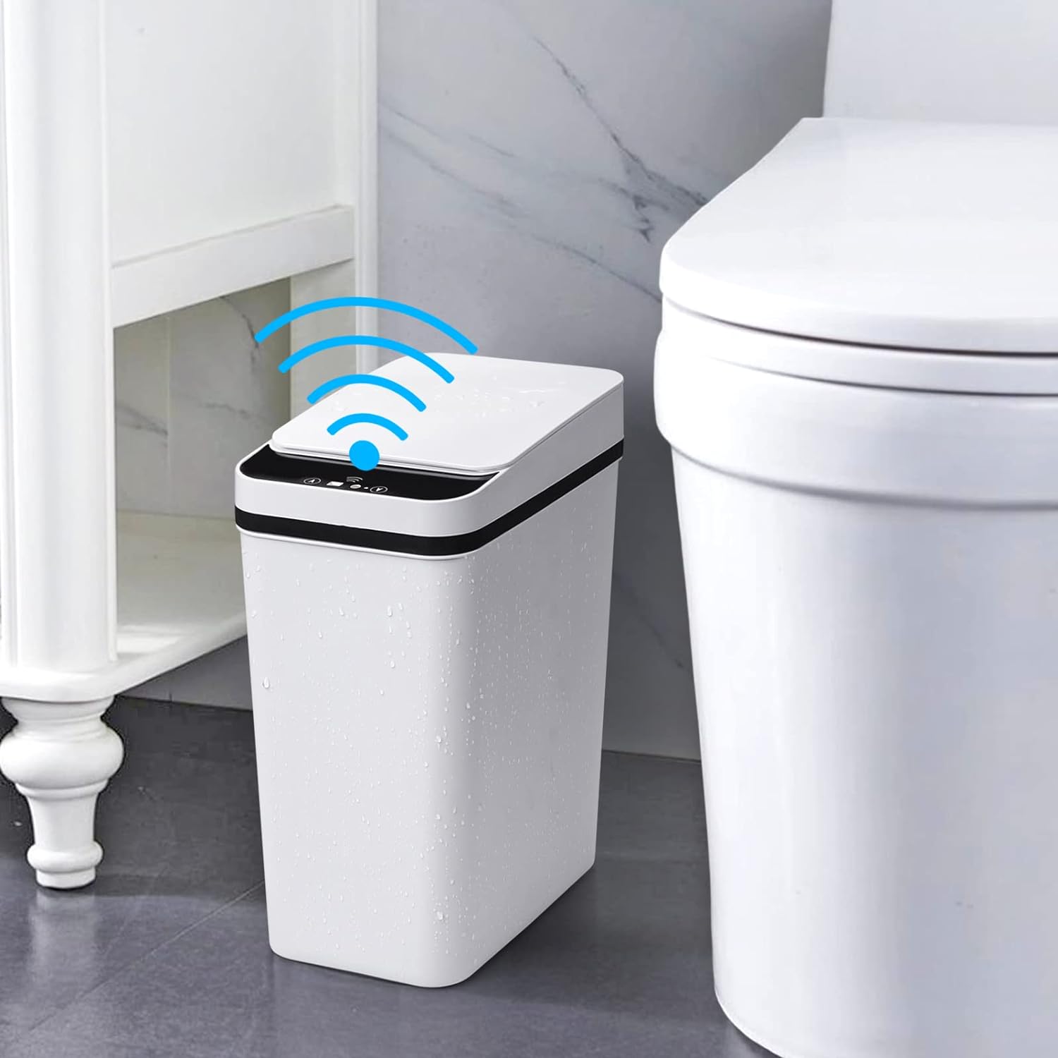 Bathroom Smart Touchless Trash Can 2.2 Gallon Automatic Motion Sensor Rubbish Can with Lid Electric Narrow Small Garbage Bin for Kitchen, Office, Living Room, Toilet, Bedroom, RV