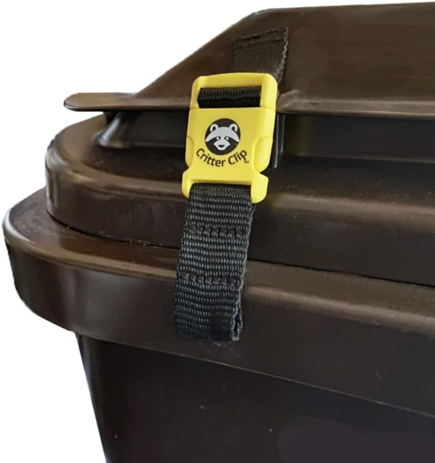 Critter Clip Universal Lid Locking System for Outdoor Garbage Cans to Stop Raccoons, Pets and Wind. Can Deter Bears. Simple to Install Kit, Heavy Duty Lid Lock, Easy Single Hand Release.