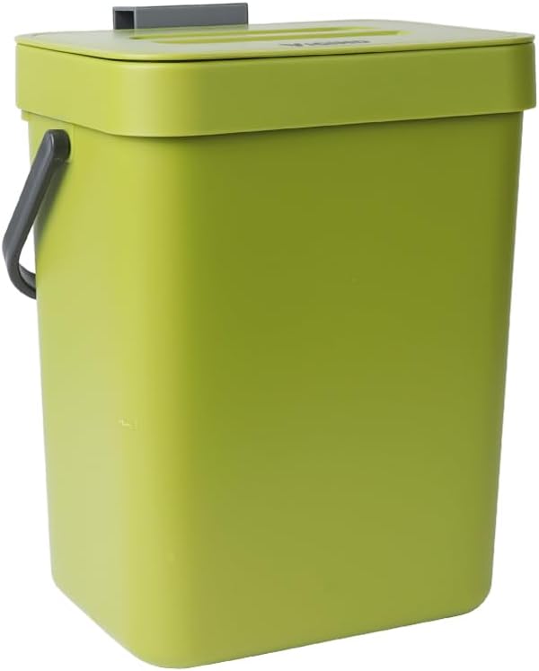 Hanging Small Trash Can with Lid Under Sink for Kitchen, 5 L/ 1.3 Gallons Plastic Waste Basket,Food Waste Bin,Kitchen Compost Bin for Counter Top,Bathroom/Office (Green)