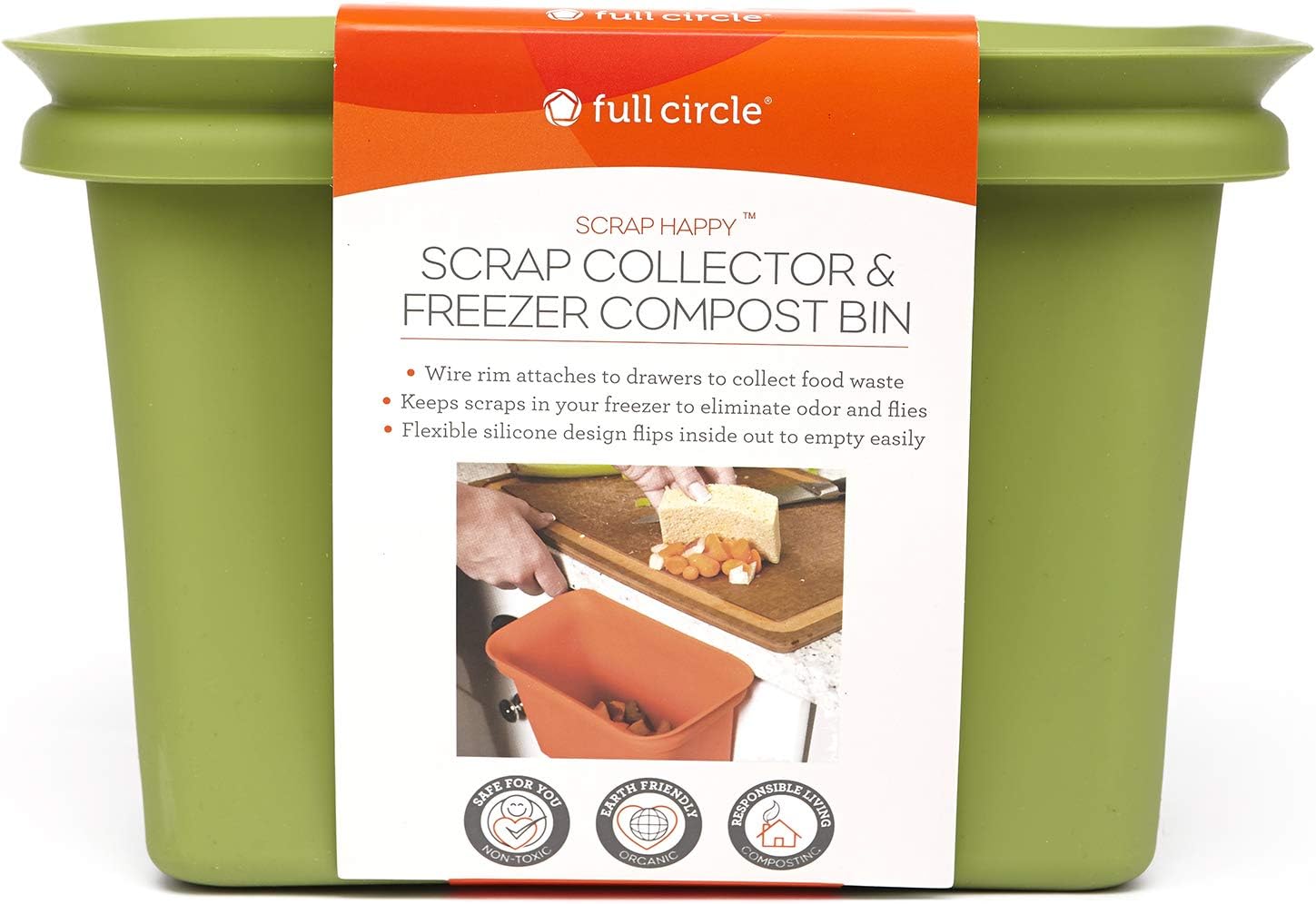 Full Circle FC11302-G Odor-Free Kitchen and Freezer Compost Bin, Scrap Happy, Green