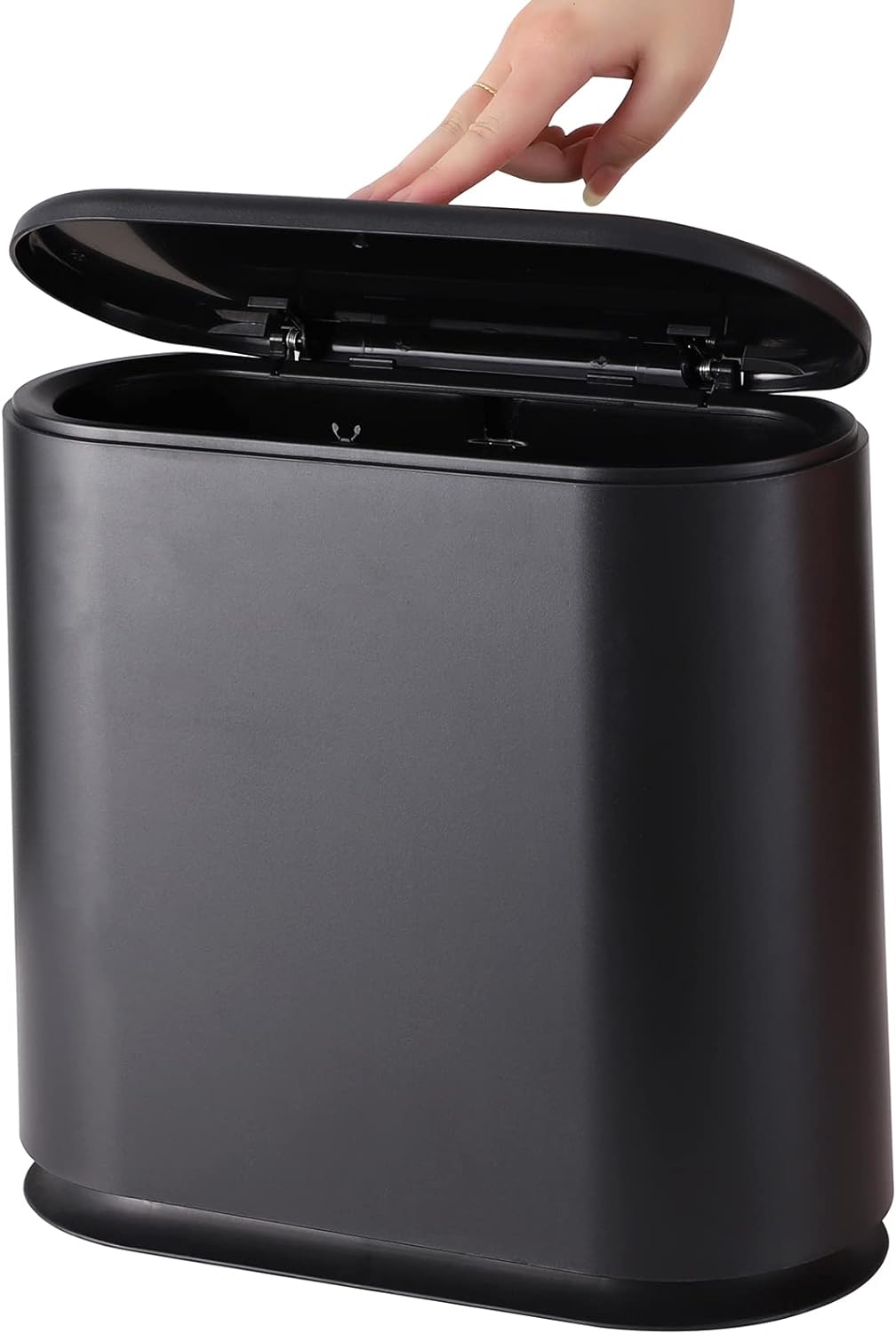 12 Liter Rectangular Plastic Trash Can Wastebasket with Press Type Lid,3.17 Gallon Dog Proof Garbage Container Bin for Bathroom,Powder Room,Bedroom,Kitchen,Craft Room,Office,Black