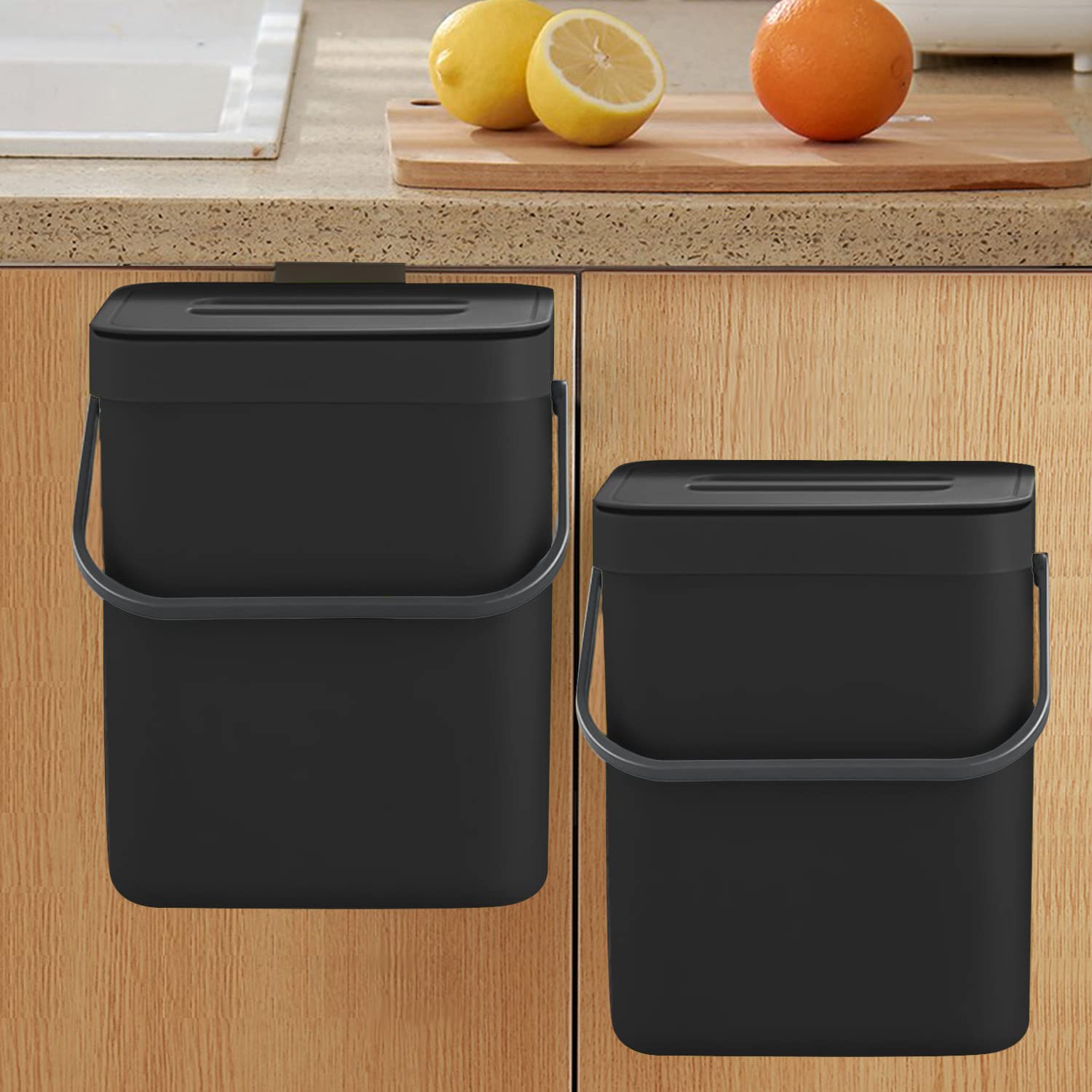 LALASTAR Countertop Compost Bin with Lid, Hanging Small Trash Can with Lid Under Sink for Kitchen, Food Waste Bin for Countertop, Mountable Garbage Can for Bathroom, RV, 5L/1.3 Gal, Black