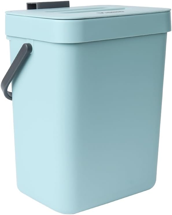 Hanging Small Trash Can with Lid Under Sink for Kitchen, 5 L/ 1.3 Gallons Plastic Waste Basket,Food Waste Bin,Kitchen Compost Bin for Counter Top,Bathroom/Office (Blue)