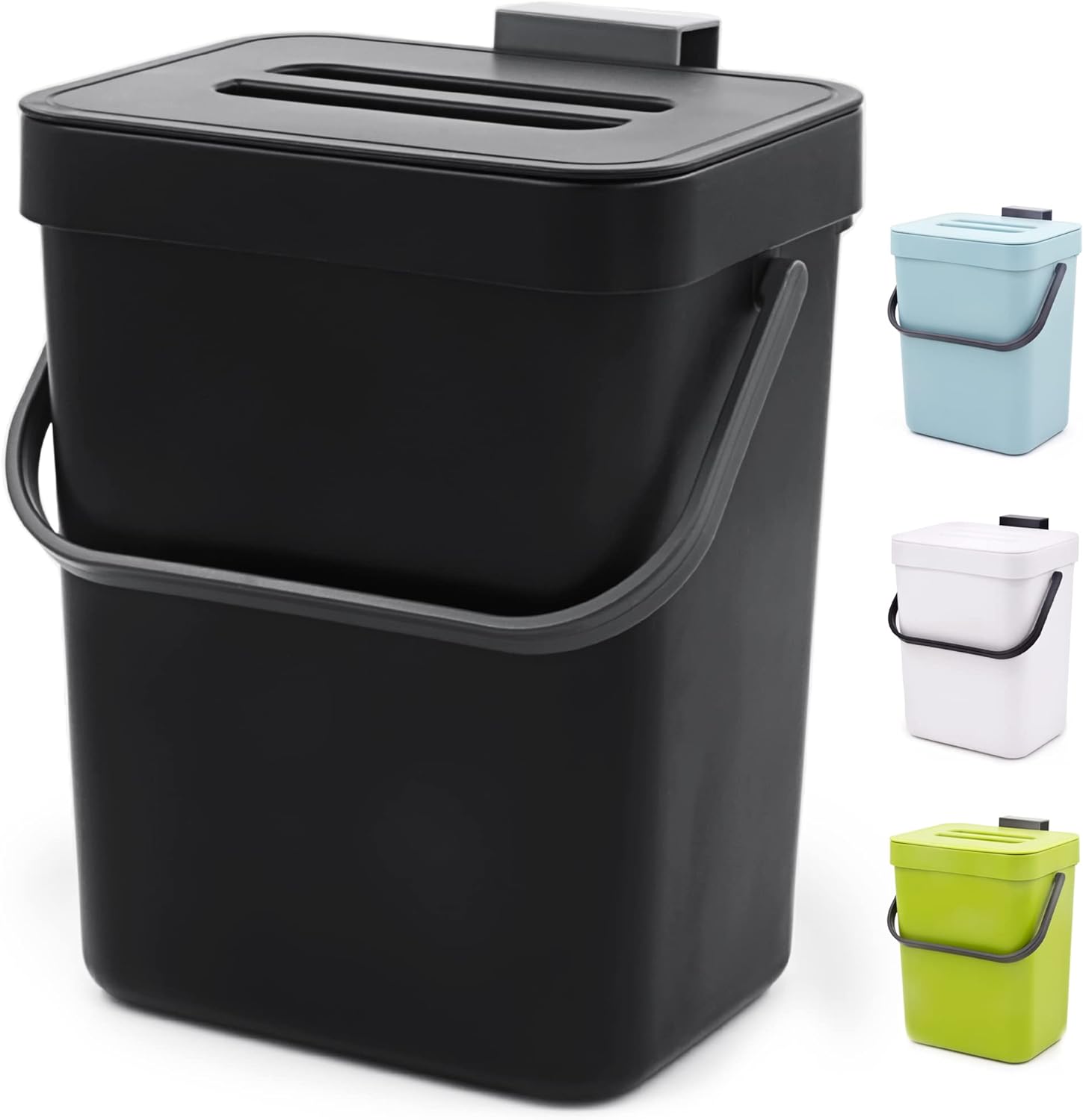 Countertop Compost Bin - 1.3 Gallons Hanging Small Trash Can with Lid for Kitchen Bathroom, Under Sink Kitchen Trash Can, Indoor Counter Compost Bucket with Lid, 5L(Black)