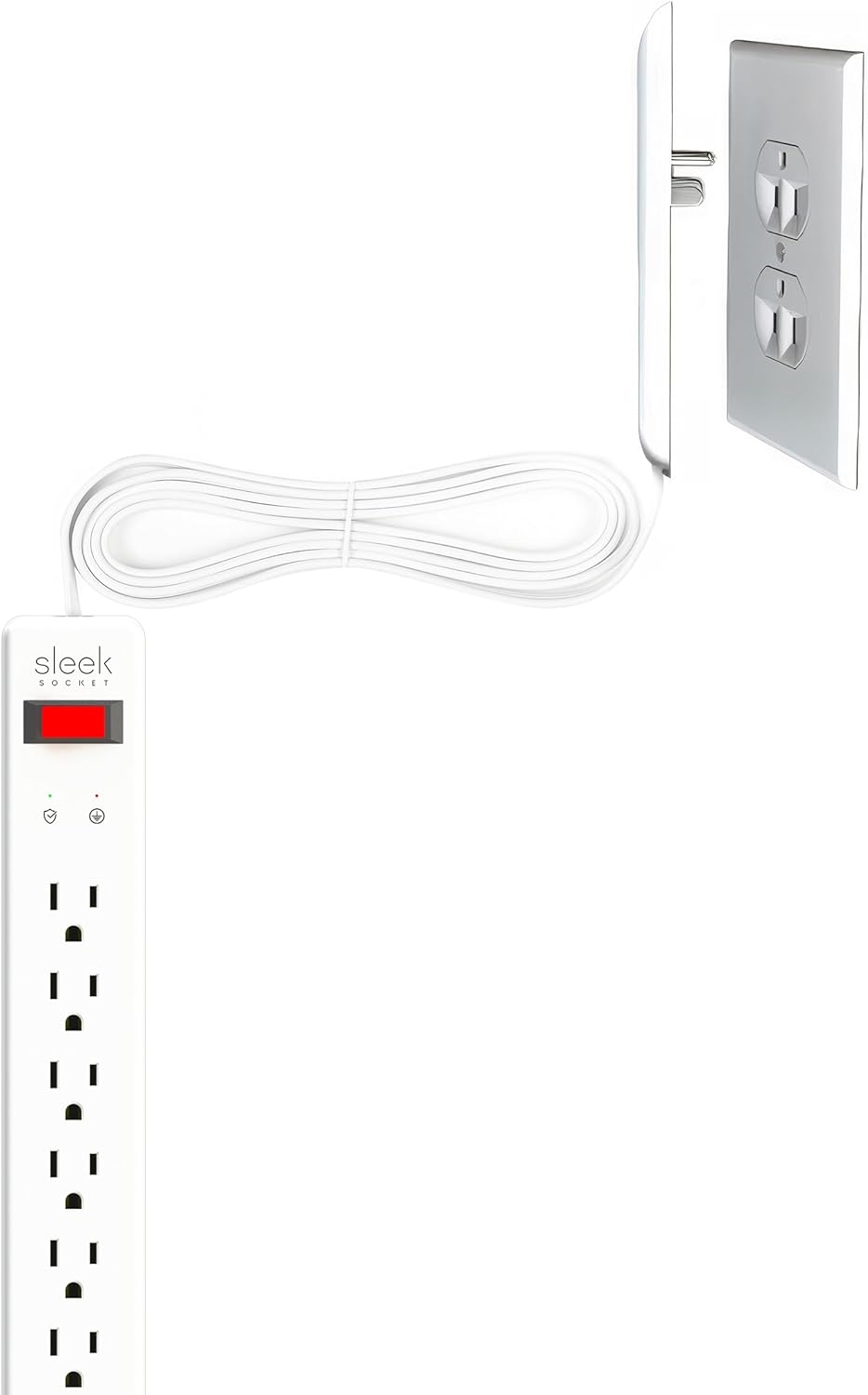 Sleek Socket - Original & Patented Ultra-Thin Outlet Concealer for Inverted Outlets, 6 Outlet Surge Protector, Cord Concealer Kit, 6-Ft Cord, Universal Size (Ideal for Home Office & Home Theater)