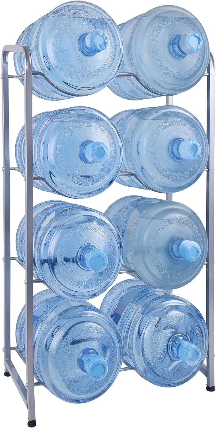 5 Gallon Water Cooler Jug Rack for 8 Bottles, 4-Tier Detachable Water Bottle Holder Heavy Duty Q235 Carbon Steel Water Jug Organizer with Floor Protection for Kitchen Office Home