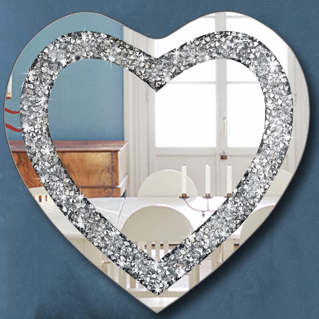 DMDFIRST Crystal Crush Diamond Heart Shaped Silver Mirror for Wall Decoration 20x20x1 inch Wall Hang Frameless Mirror Acrylic Diamond Dcor.