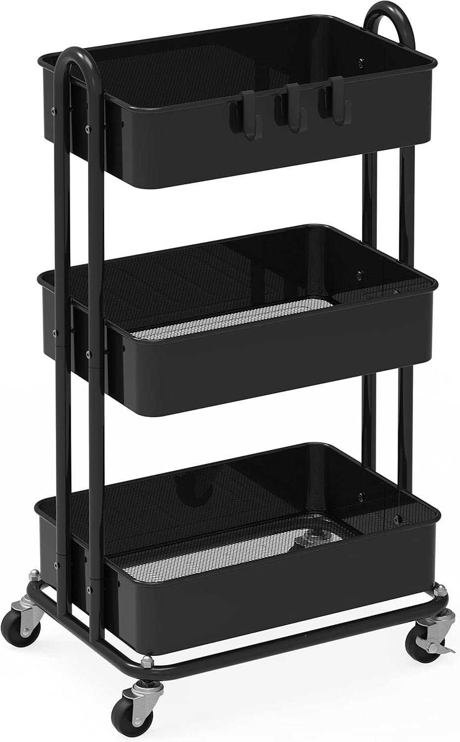 SimpleHouseware Heavy Duty 3-Tier Metal Utility Rolling Cart, Black