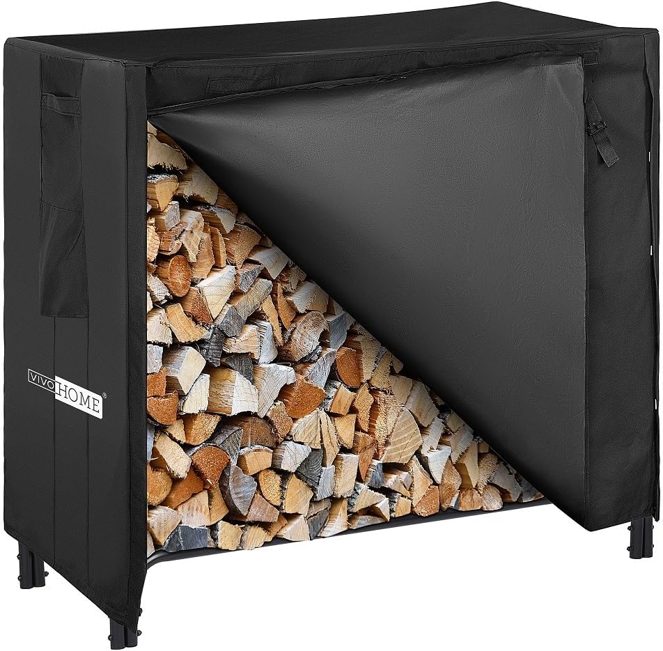 VIVOHOME 4ft Heavy Duty Indoor Outdoor Firewood Storage Log Rack and Cover Combo Set with Zipper