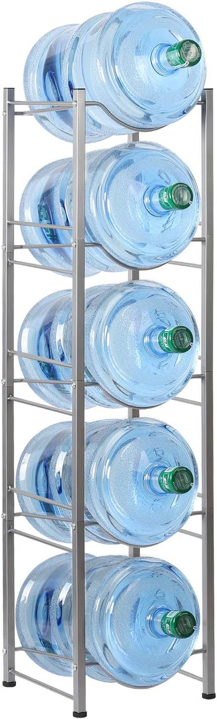 HAITRAL Water Gallon Jug Holder, 5 Tiers Heavy Duty Water Bottle Buddy Display Rack, Silver