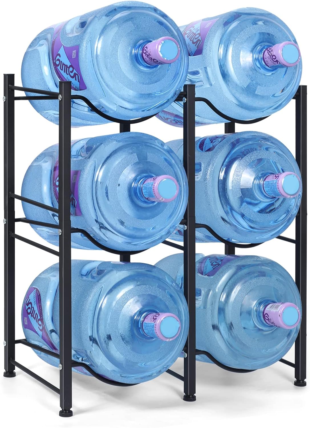 Nandae Water Cooler Jug Rack, 3-Tier Heavy Duty Water Bottle Holder Storage Rack 5 Gallon Water Jug Holder for 6 Bottle, Black