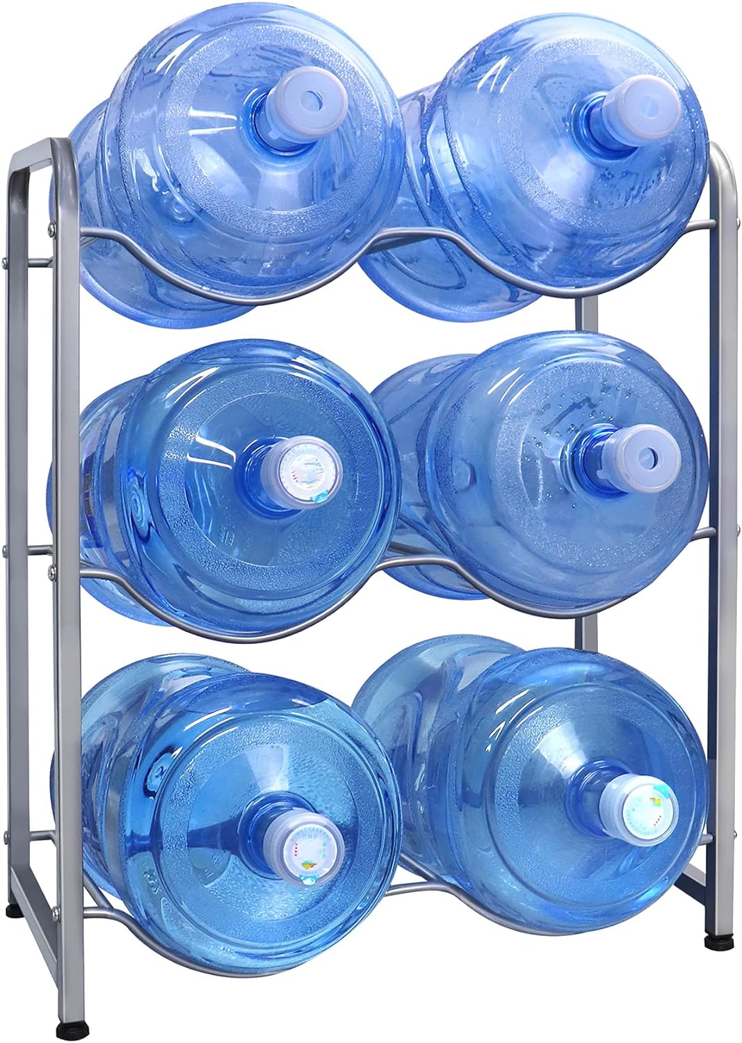 Iococee 5 Gallon Water Bottle Holder, Water jug Holder Rack 3-Tier, Water Cooler Jug Rack for 6 Bottles, 5 Gallon Water Bottle Storage Rack Heavy Duty, with Floor Protection for Home, Office