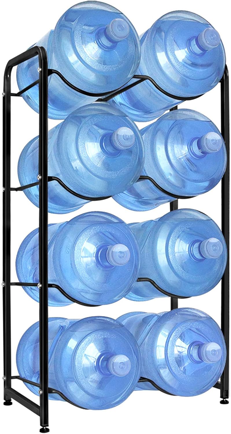 5 Gallon Water Bottle Holder, 4-Tier Water Bottle Rack for 8 Bottles Heavy Duty Detachable Kitchen Organization and Storage Shelf, Black