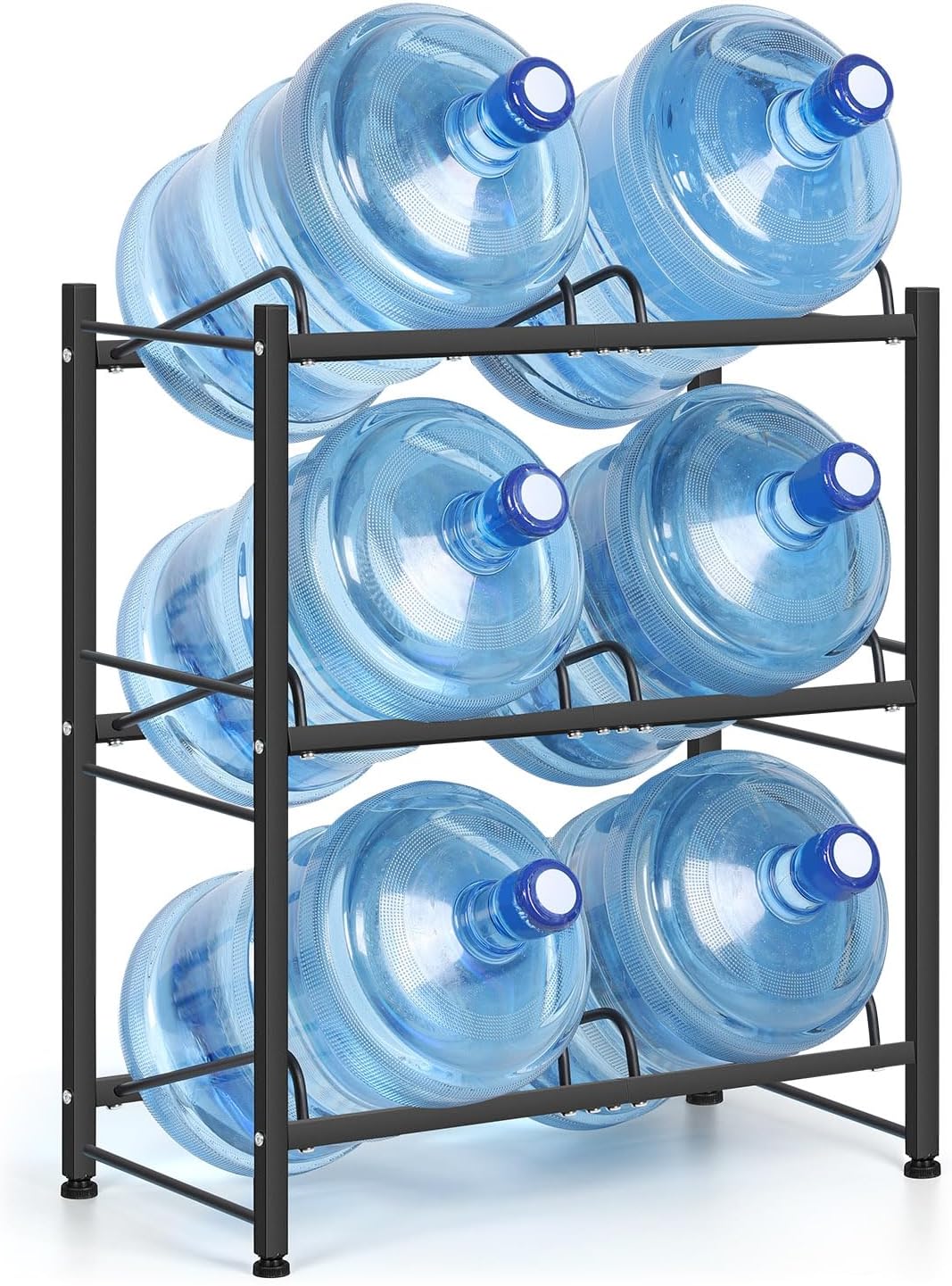 smusei 5 Gallon Water Bottle Holder Water Jug Holder 3 Tier Heavy Duty Water Jug Rack for 6 Bottles Detachable 5 Gallon Water Jug Stand Organizer Shelf for Home Kitchen Office, Black