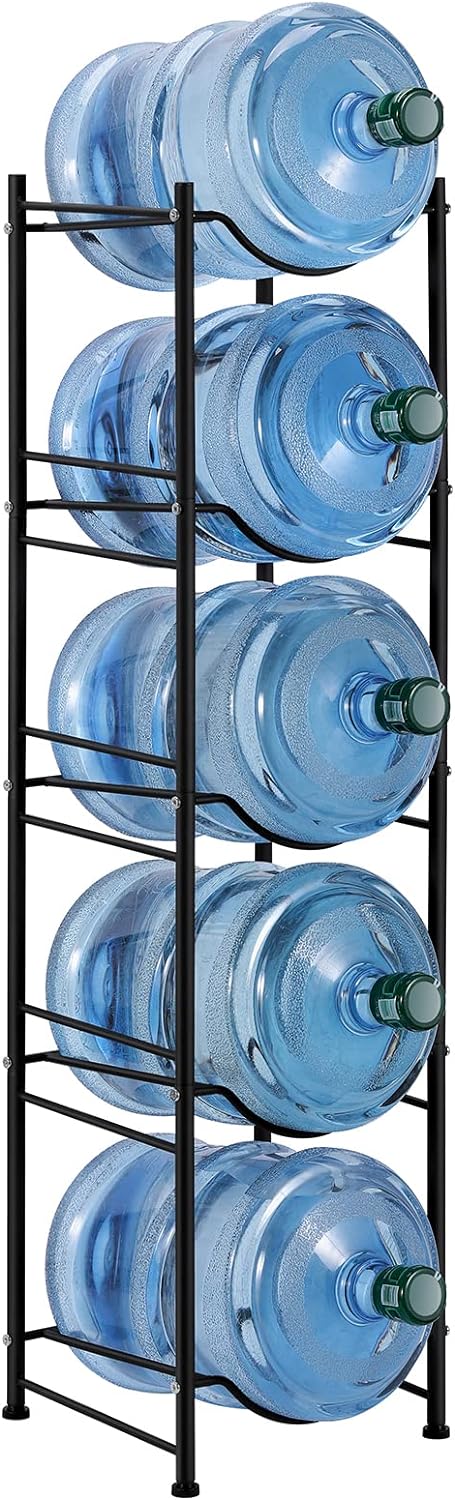 5 Gallon Water Bottle Holder 5 Tier Detachable Water Cooler Jug Holder Storage Rack Heavy Duty Gallon Water Jug Organizer Shelf for Home, Kitchen, Office, Breakroom, Black