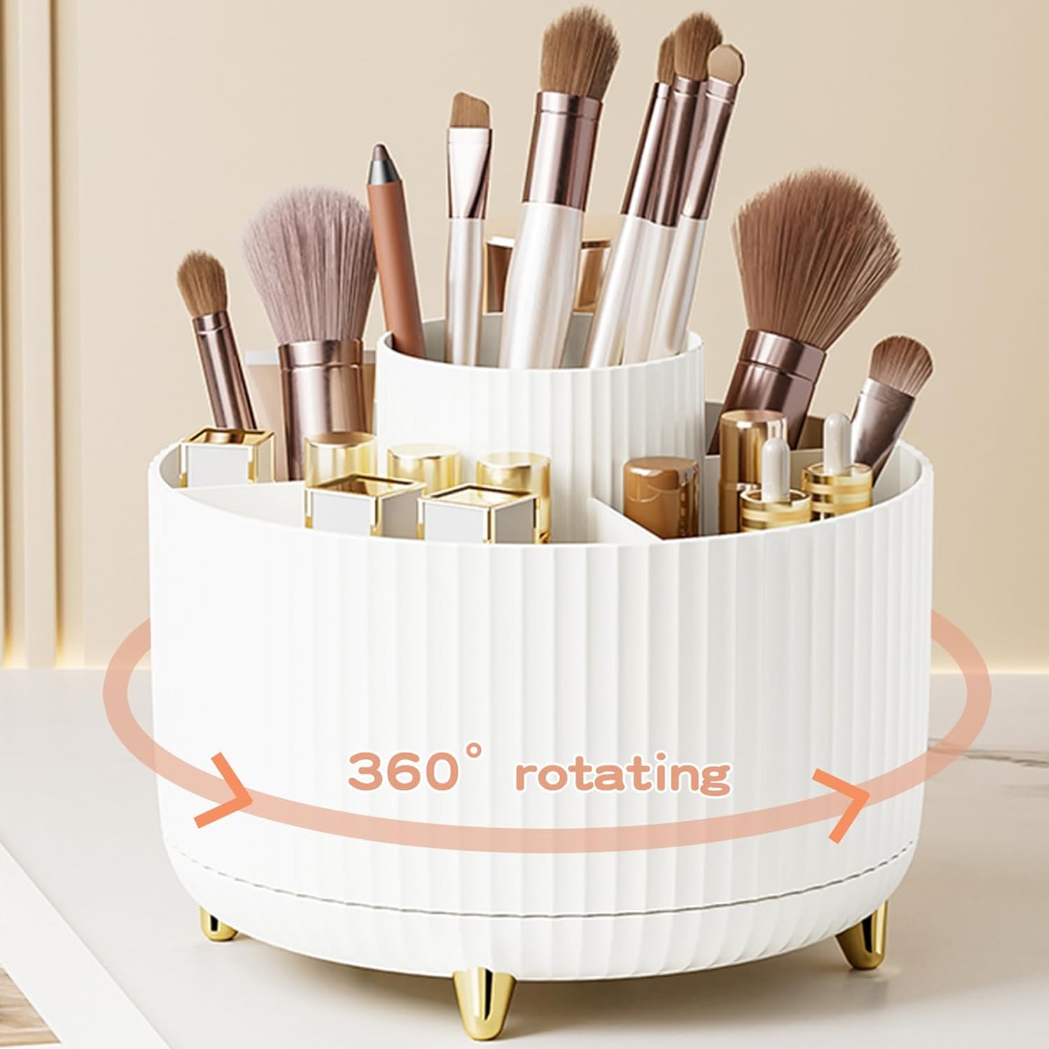 360 Rotating Makeup Brush Holder Organizer, Makeup Organizers Countertop, Makeup organization Skincare Storage for Vanity, Desktop, Bathroom (White)