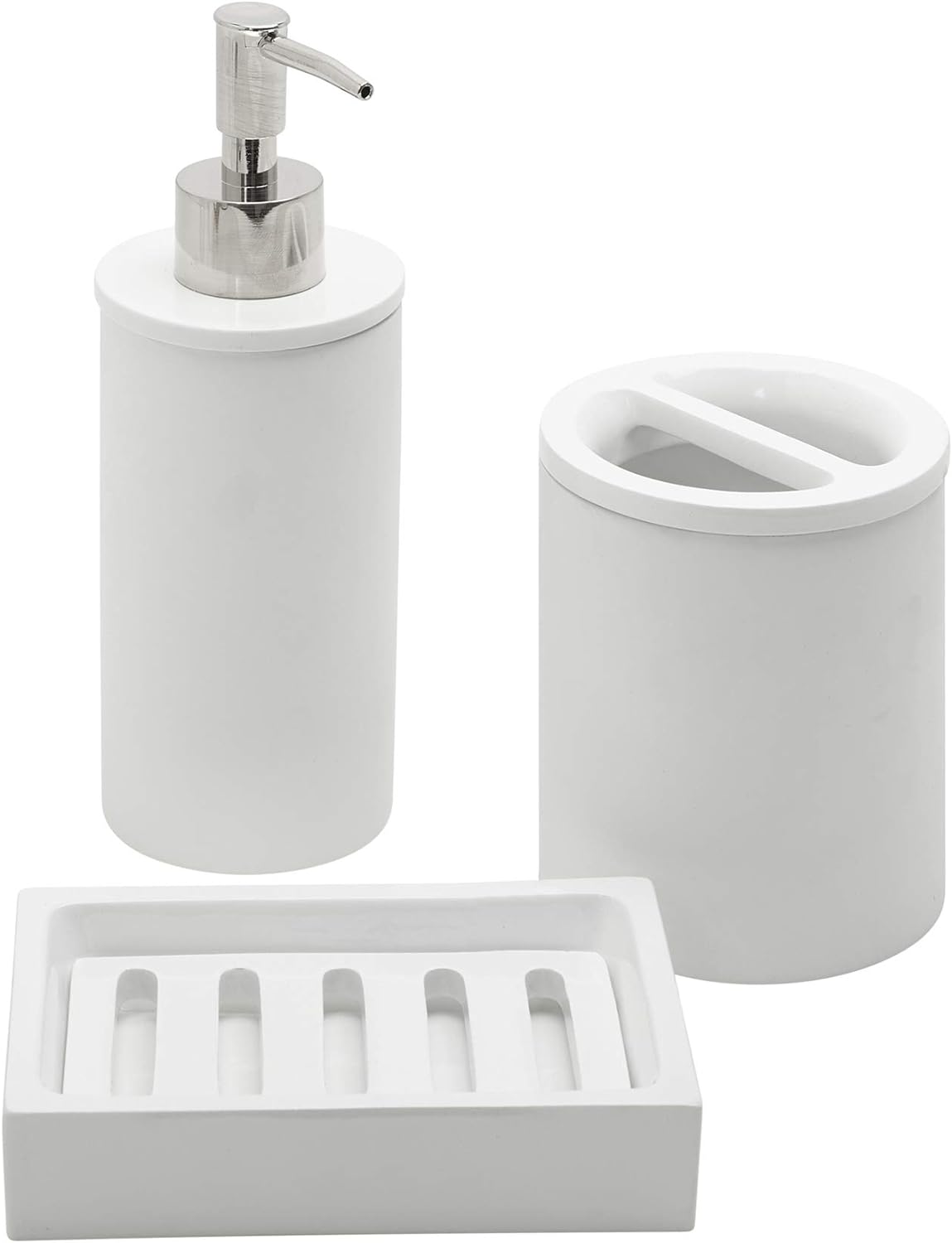 Zenna Home Smart 3-Piece Bathroom Accessory Set: Dispenser for Hand Sanitizer, Lotion, Plus Toothbrush Holder and Soap Dish, White