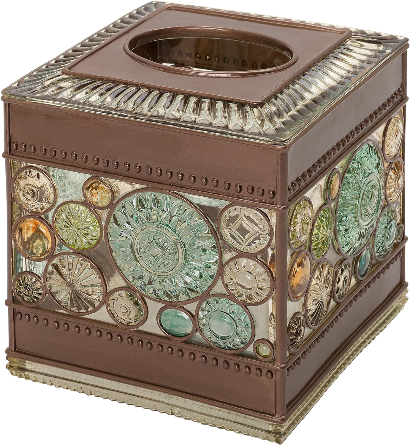 Zenna Home Boddington, Bronze Finish with Glass-Like Resin Bathroom Accessory Tissue Box Cover