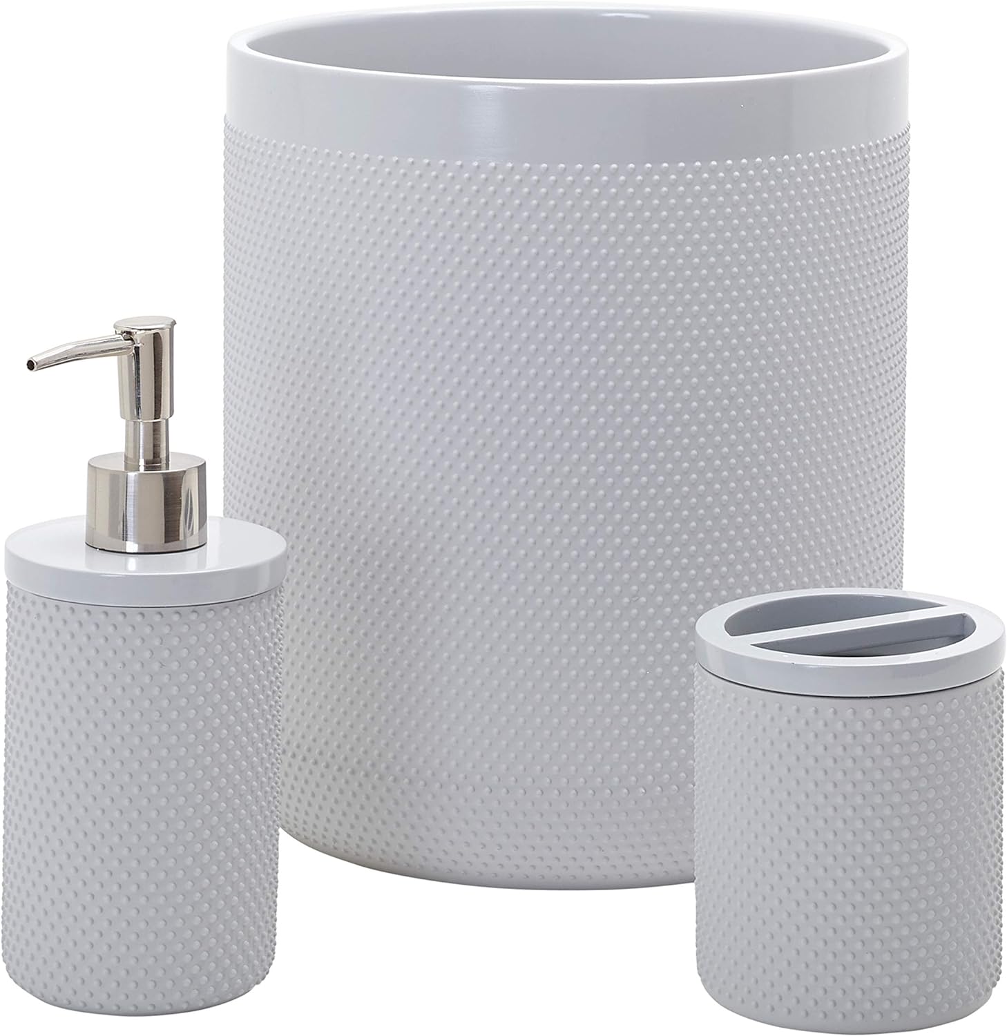 Zenna Home, Grey Smart Arya Dots 3-Piece Bathroom Accessory Set: Toothbrush Holder, Lotion Dispenser and Waste Basket (E602003004)