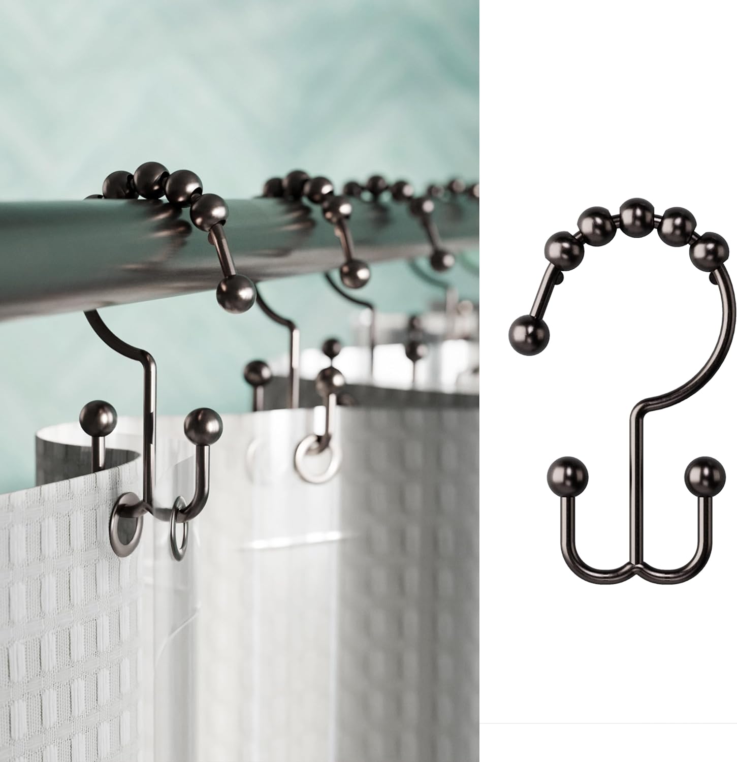 Maytex Shower Curtain Hooks, Shower Curtain Rings, Rust-Resistant Decorative Double Roller Glide Shower Hooks, Shower Rings for Bathroom Shower Rods, Curtains, Liners, Set of 12, Oil Rubbed Bronze