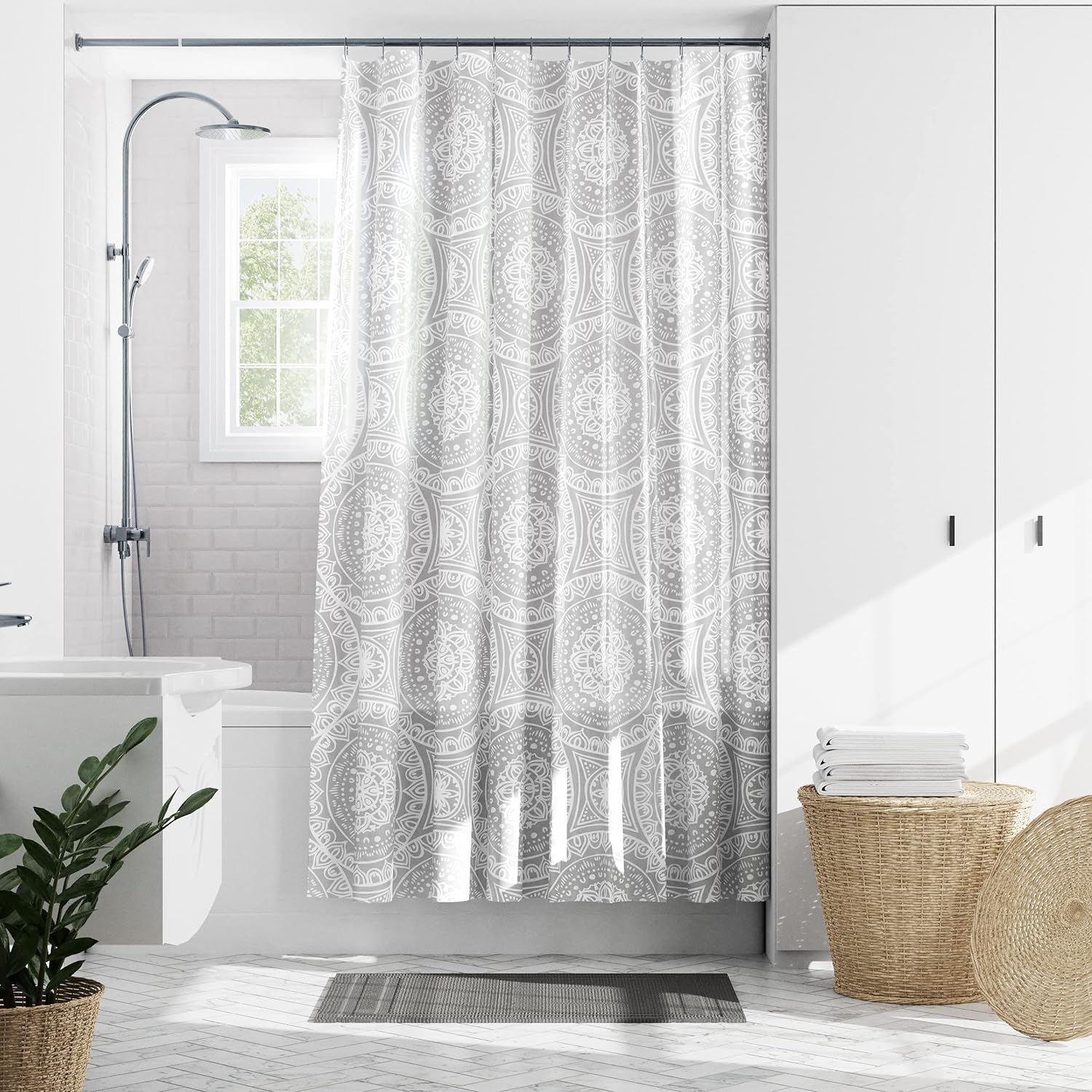 Zenna Home Medallion Waterproof PEVA Shower Curtain, 70 x 72 in., White