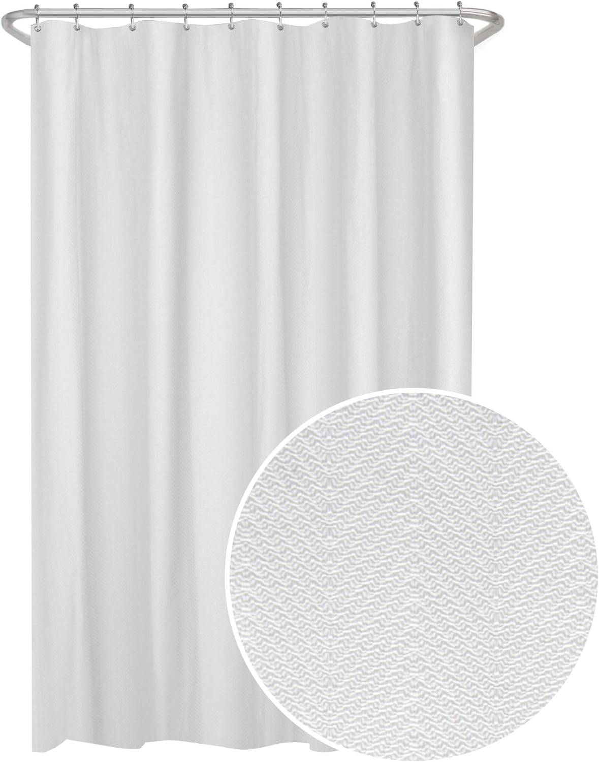 Zenna Home Herringbone Ultimate Waterproof Fabric Shower Curtain or Liner, 70 x 72 White