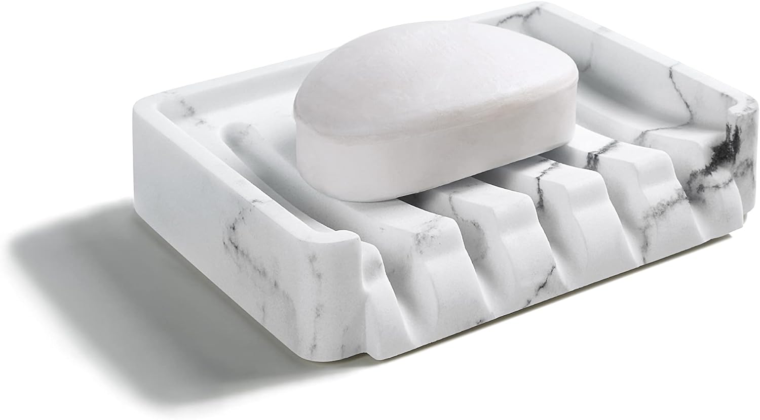 SunnyPoint Classic Kitchen, Bathroom Faux Marble Soap, Sponge Dish Drainer Holder (WHT, Resin)