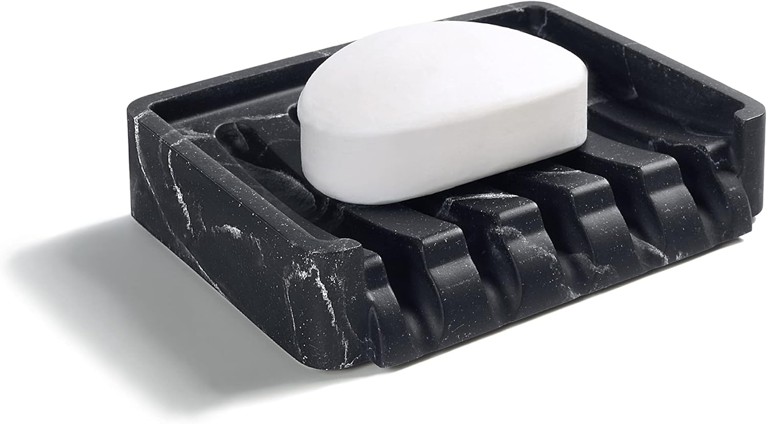 SunnyPoint Classic Kitchen, Bathroom Faux Marble Soap, Sponge Dish Drainer Holder (BLK, Resin)