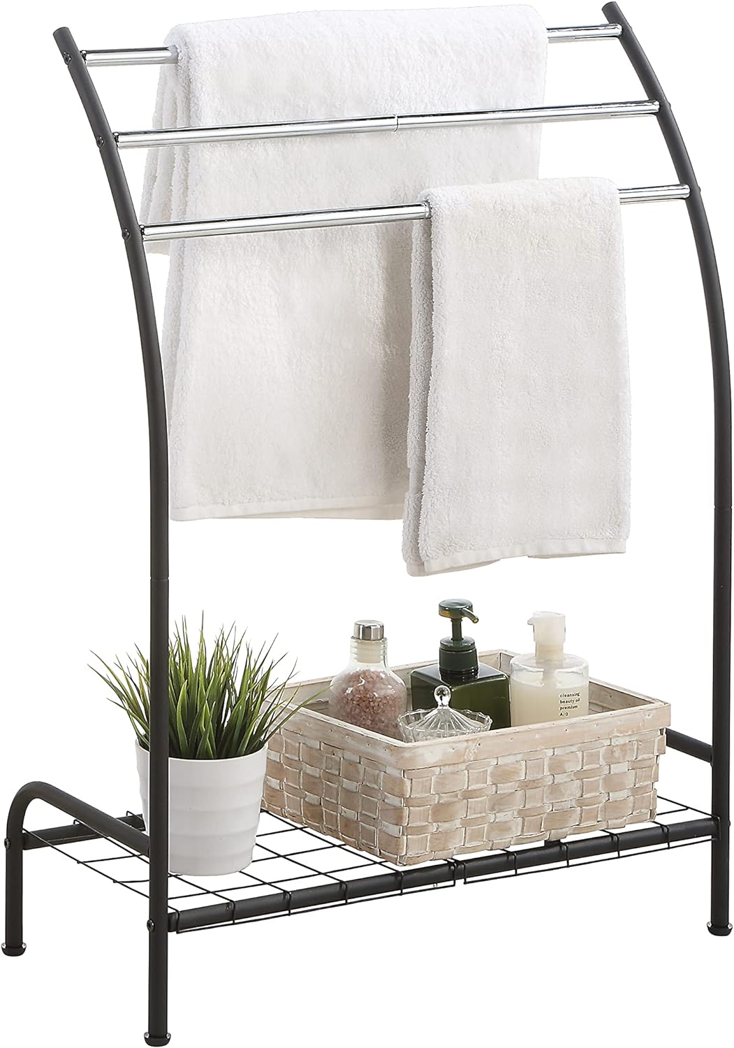 SunnyPoint Freestanding 3 Hanging Bar Towel Rack with Bottom Shelf (BLK)