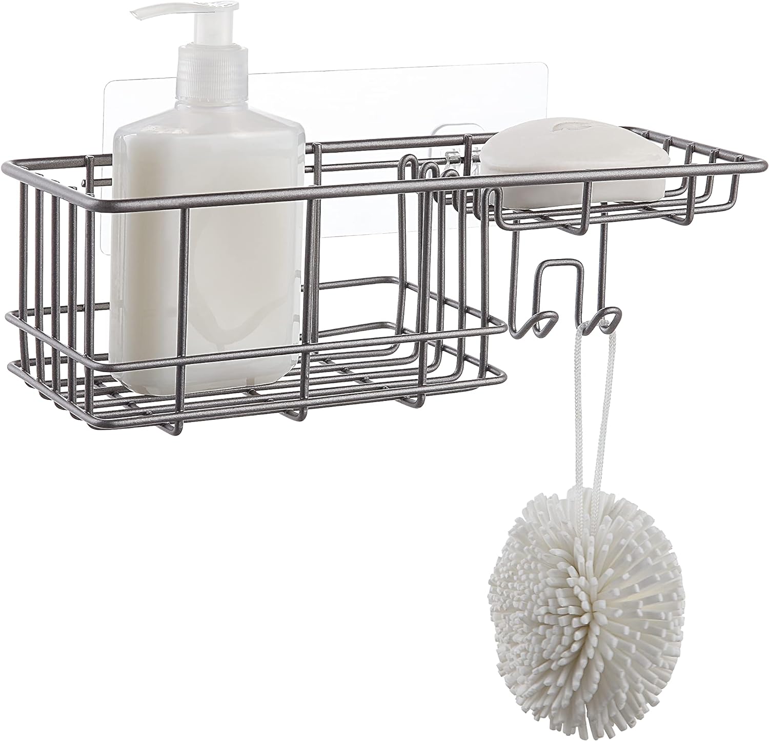 SunnyPoint Classic Wall Mounted Shower Caddy Organizer Basket Shelf With Removable Adhesive Hook. No Drilling Needed (Gunmetal, Standard)