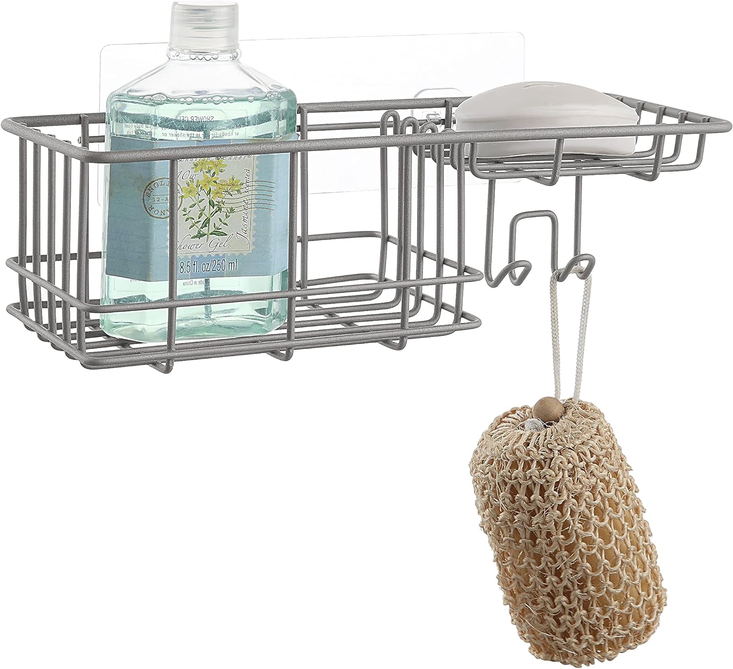 SunnyPoint Classic Wall Mounted Shower Caddy Organizer Basket Shelf With Removable Adhesive Hook. No Drilling Needed (Grey, Standard)