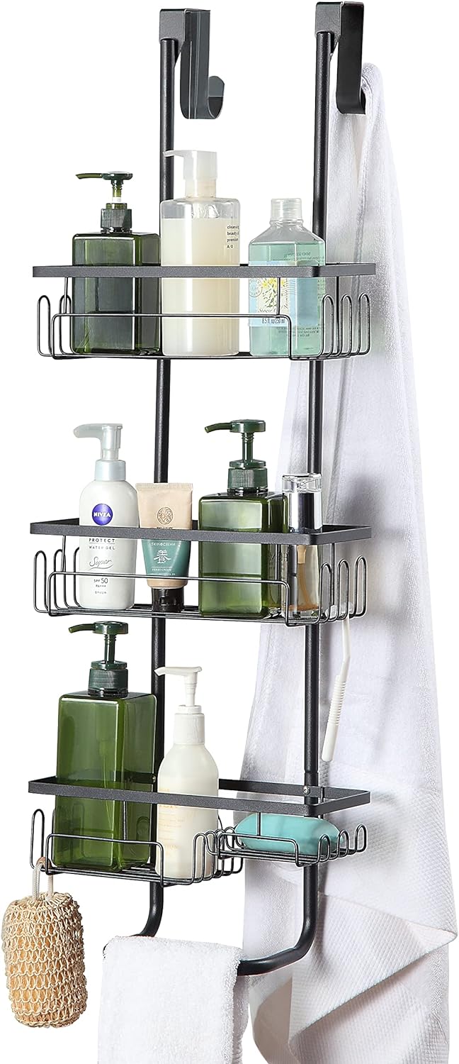 SunnyPoint Classic Metal Bathroom Shower Caddy, Over Door Hanging Storage Organizer Basket