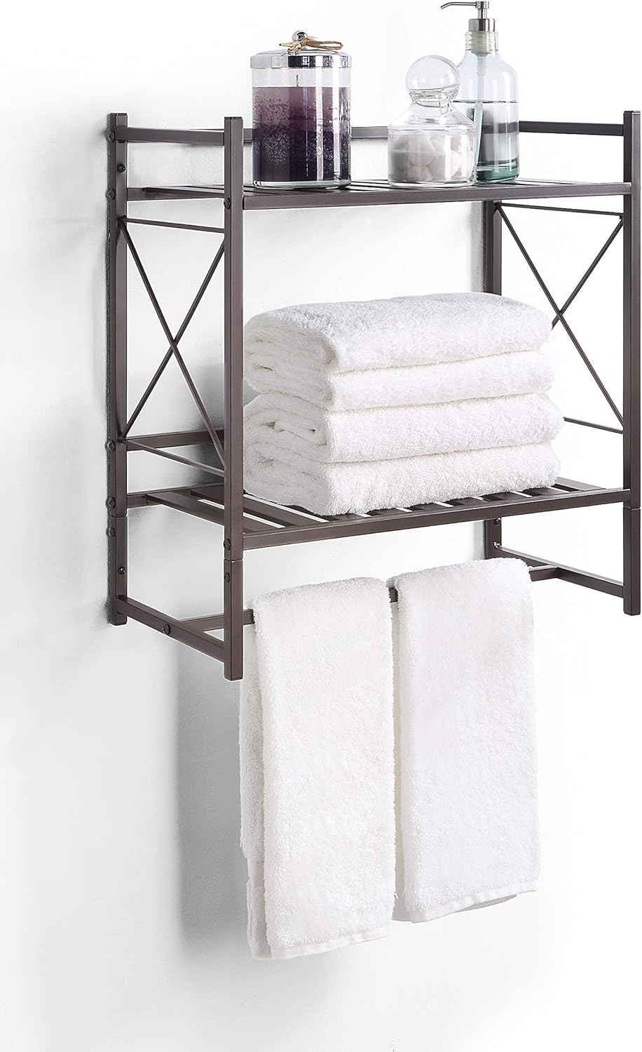 SunnyPoint Classic Square Bathroom Shelf, 2 Tier Shelf with Towel Bar Wall Mounted Shower Storage (Classic - Wall Mount - ORB)