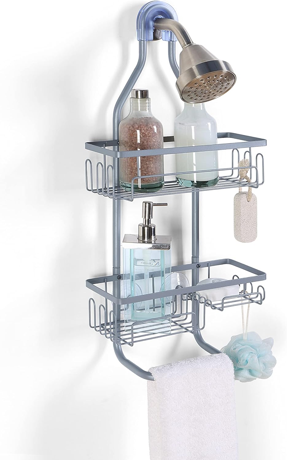 SunnyPoint Sturdy Tubing Structure Bathroom Hanging Shower Head Caddy Organizer (Standard, Grey)