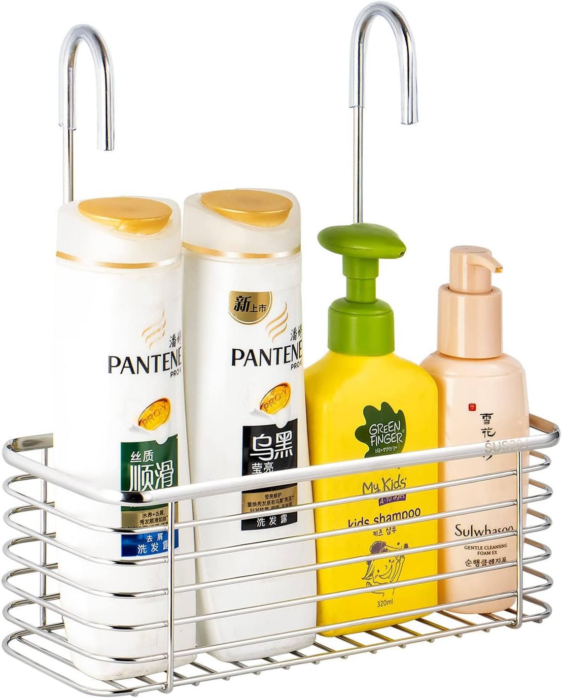 hanging shower rack, bathroom rack storage rack, shampoo bracket, the back hook can be rotated, and can be hung on the faucet or cross bar, 304 stainless steel rust proof (Single layer shelf)