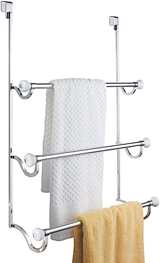 iDesign York Metal Over the Shower Door Towel Rack, Hooks for Master, Guest, Kids' Bathroom, 4.75 x 17.75 x 22.5, Chrome