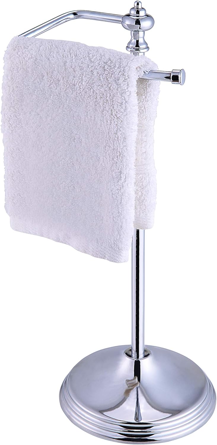 SunnyPoint Heavy Weight Classic Decorative Metal Fingertip Towel Holder Stand for Bathroom, Kitchen, Vanity and Countertops; Hanging Bar is 14.2 Height (Chrome, 15.6 x 5.6 x 5.6)