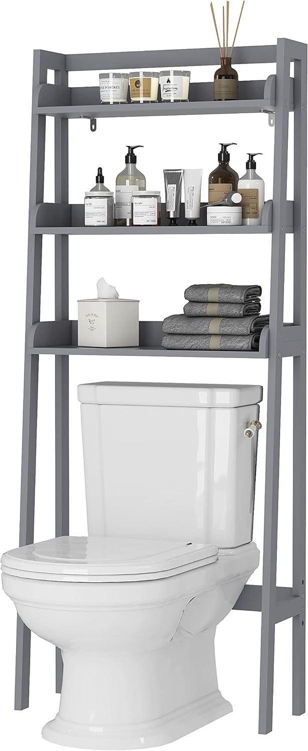 UTEX 3-Shelf Bathroom Organizer Over The Toilet, Bathroom Spacesaver (Gray)