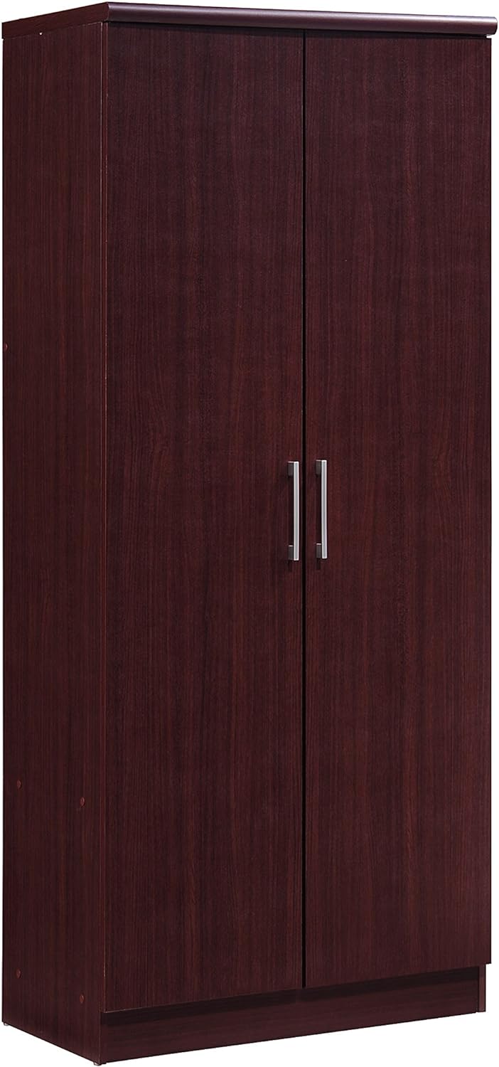 HODEDAH IMPORT Hodedah 2 Door Wardrobe with Adjustable/Removable Shelves & Hanging Rod, Mahogany