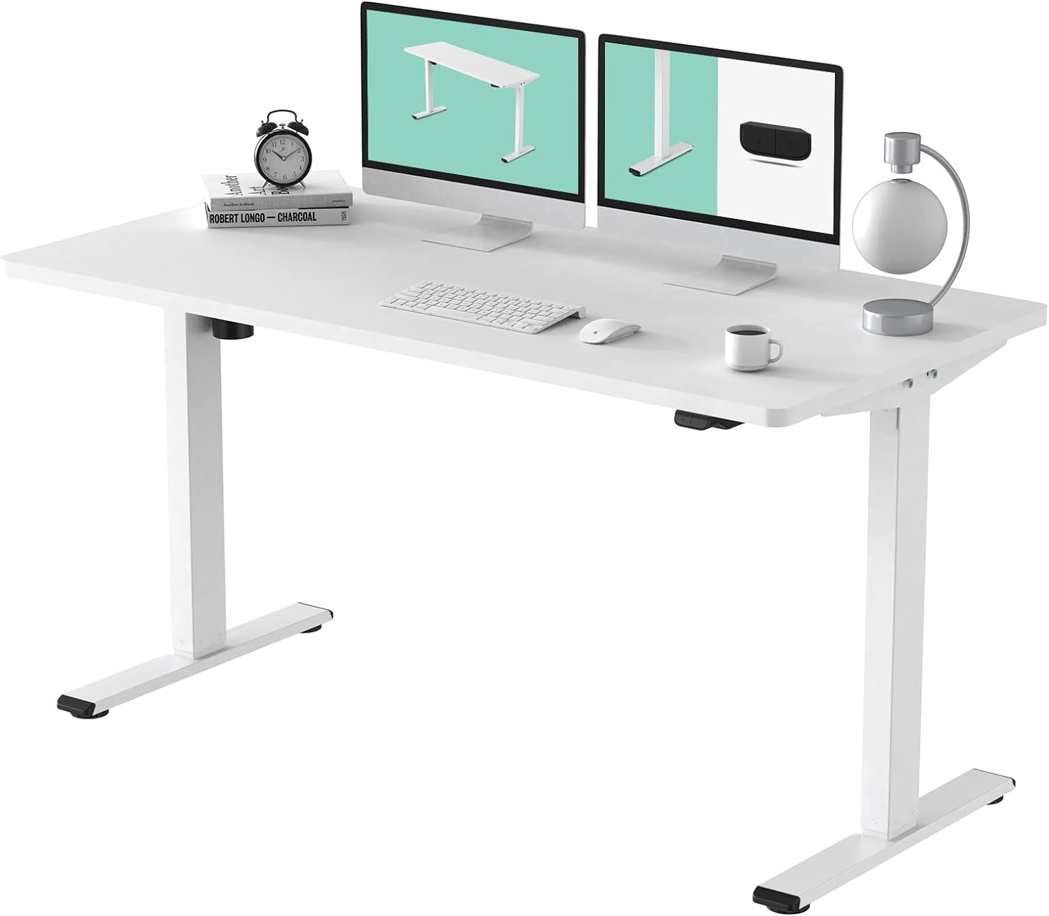 FLEXISPOT EC1 Electric White Standing Desk Whole Piece 55 x 28 Inch Desktop Adjustable Height Desk Home Office Computer Workstation Stand up Desk (White Frame   55 White Top)