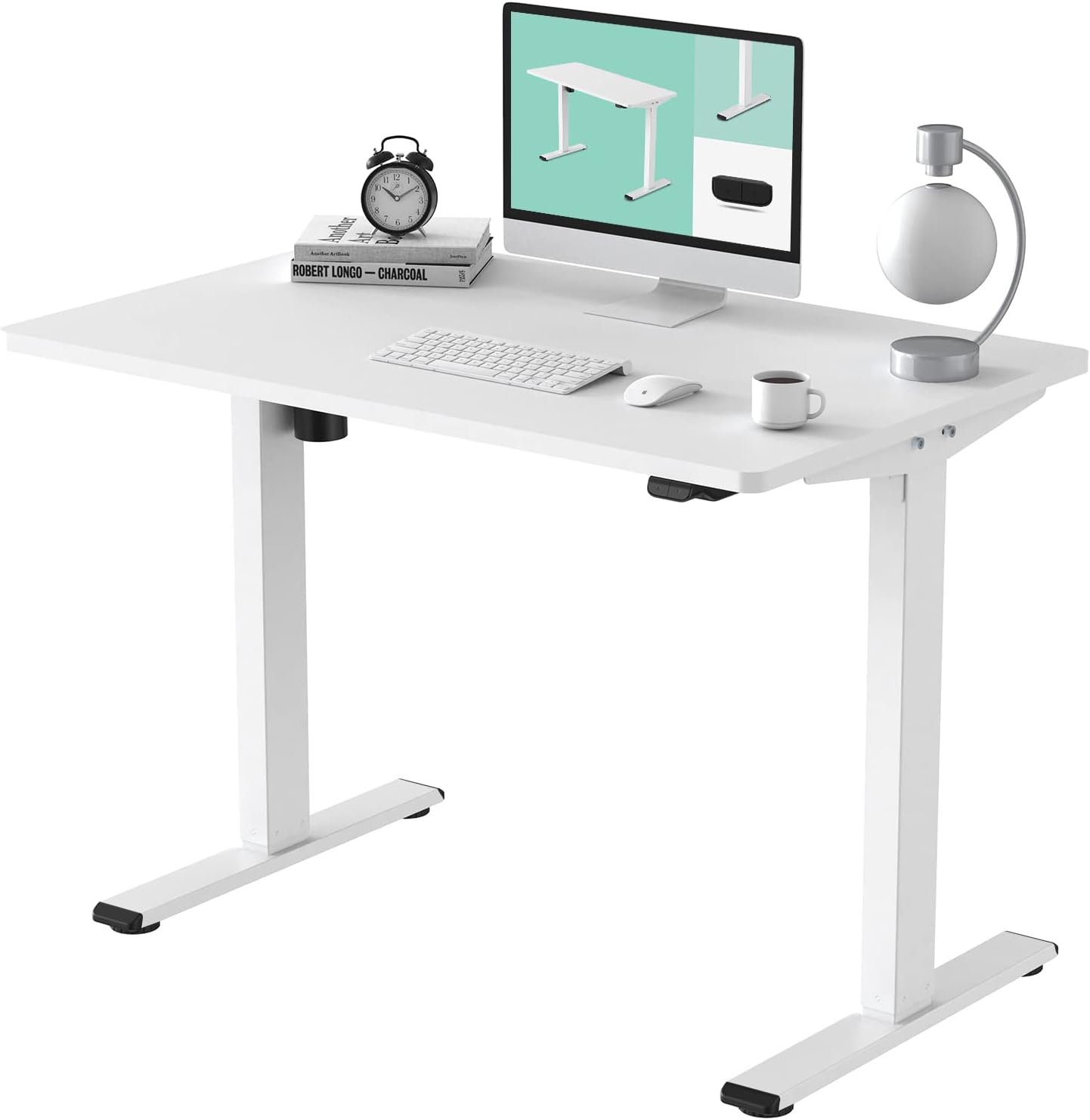 FLEXISPOT 48 inches Electric Standing Desk Height Adjustable Home Office Table Stand Up Desk Leg w/Automatic Smart Keypad (Upgraded White Frame + 48 in White Top),48x30 inch