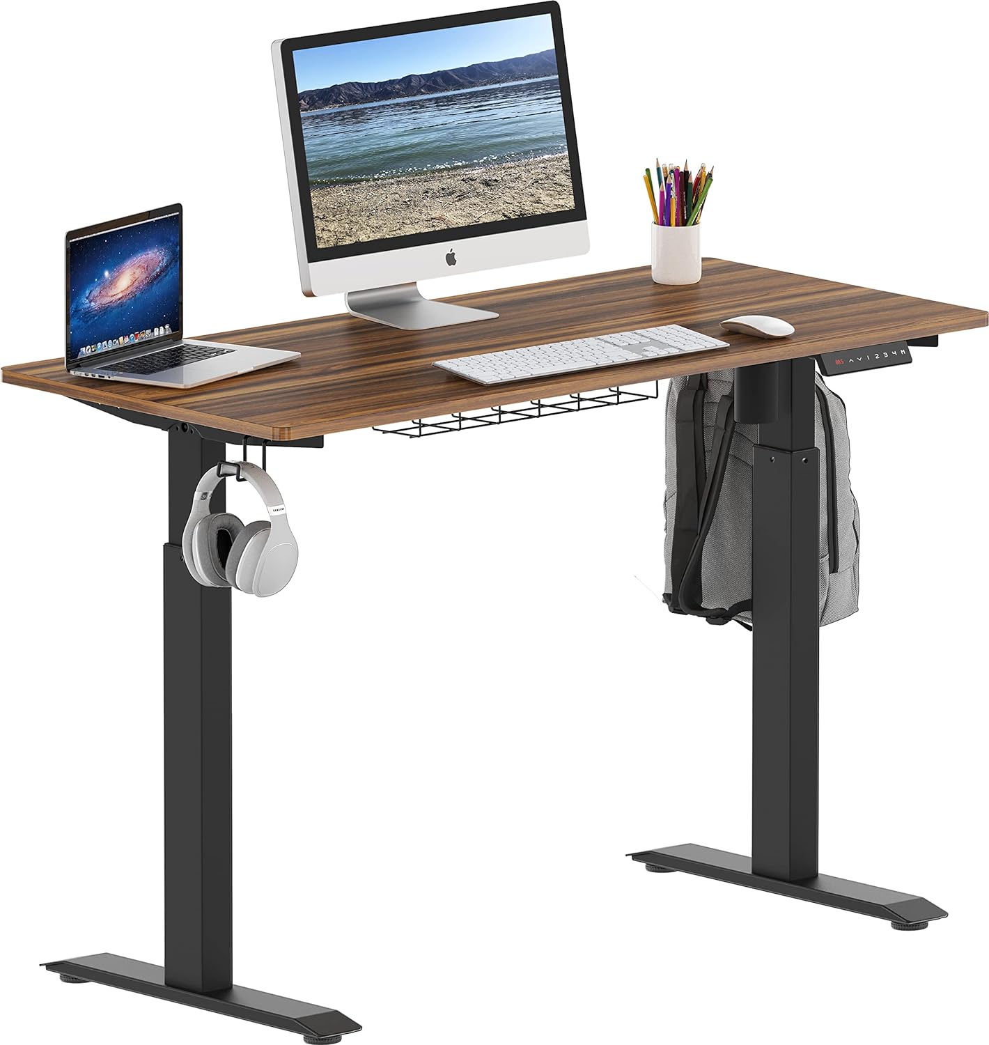 SHW Memory Preset Electric Height Adjustable Standing Desk, 48 x 24 Inches, Walnut