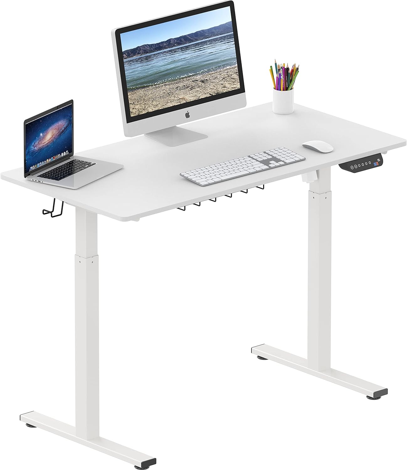 SHW Memory Preset Electric Height Adjustable Standing Desk, 48 x 24 Inches, White